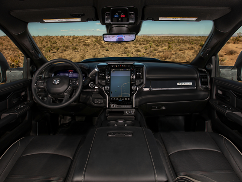 The interior of a 2024 RAM 2500 looking out over a desert