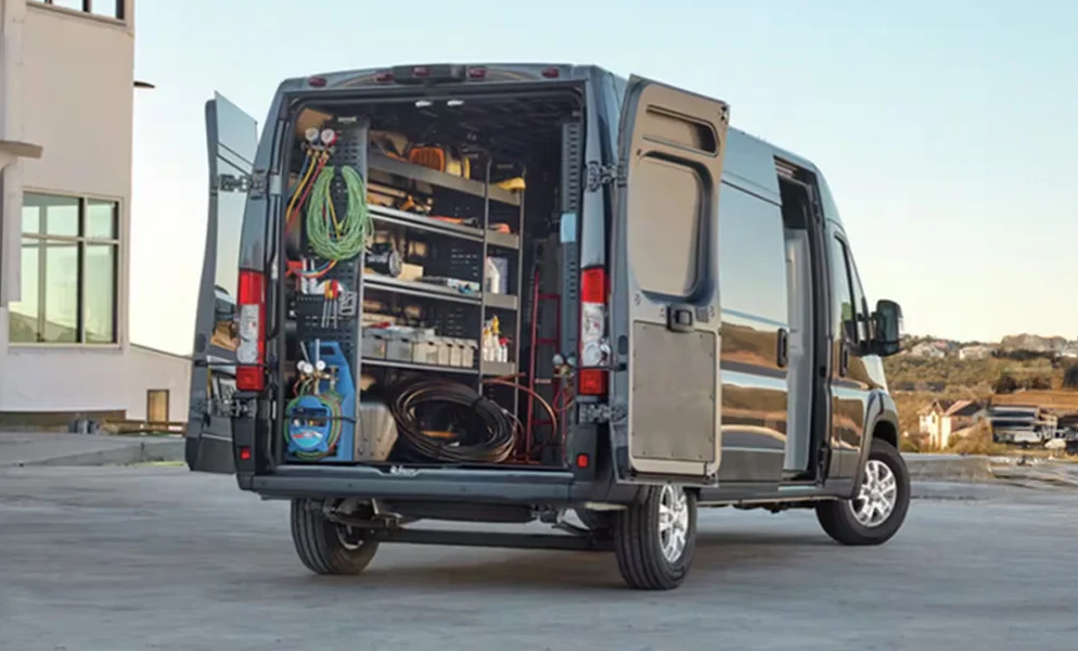 A 2024 RAM Promaster van with the back open