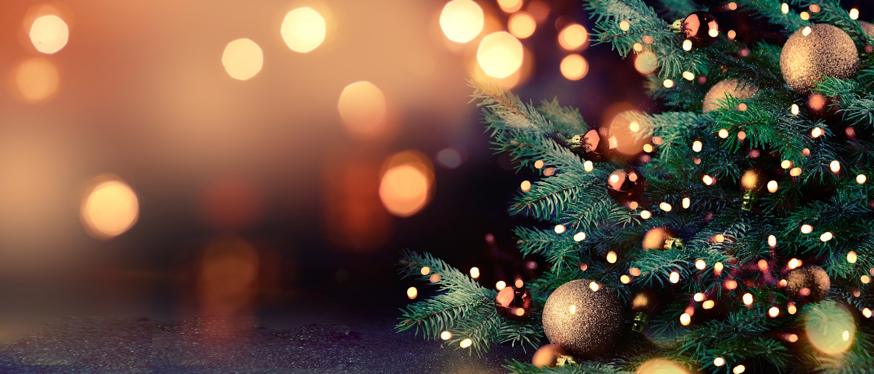 A close-up image of a Christmas Tree lit