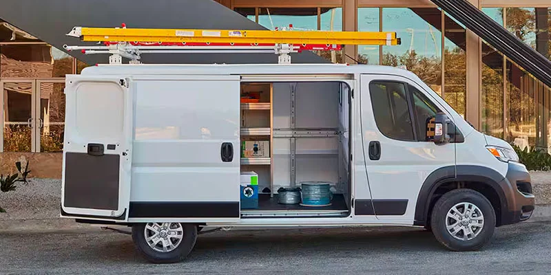 The 2025 RAM ProMaster van with its side door open