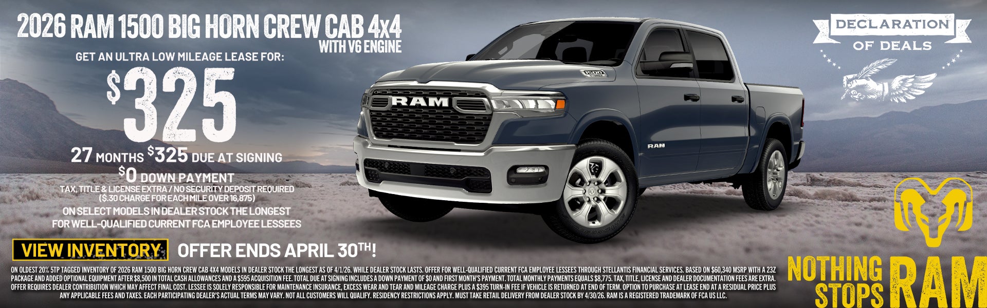 2026 Ram 1500 Big Horn Lease Special